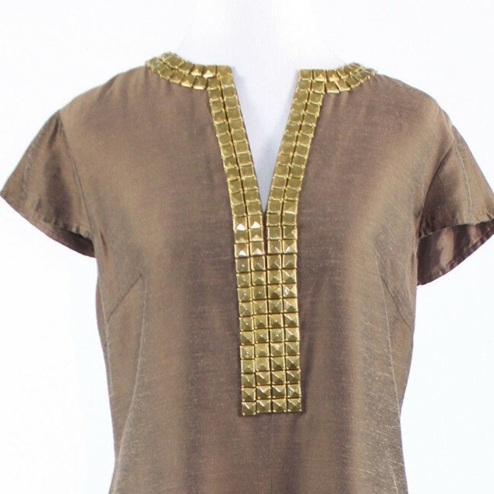 Light brown SHERRIE BLOOM cap sleeve shift dress10 - Picture 2 of 8